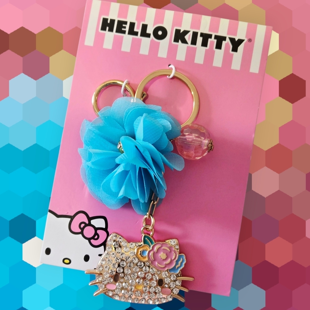 NEW Hello Kitty Pave Sparkle Bag Charm Keychain with Rhinestones 5 Inches NWT